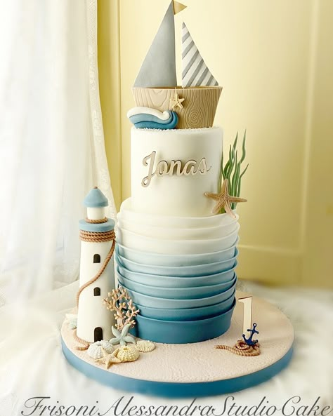 Sailing Cake, Sailor Cake, Sailboat Cake, Sailor Birthday, Elegant Cake Design, Boat Cake, Beach Themed Cakes, Ocean Theme Birthday, Ocean Cakes