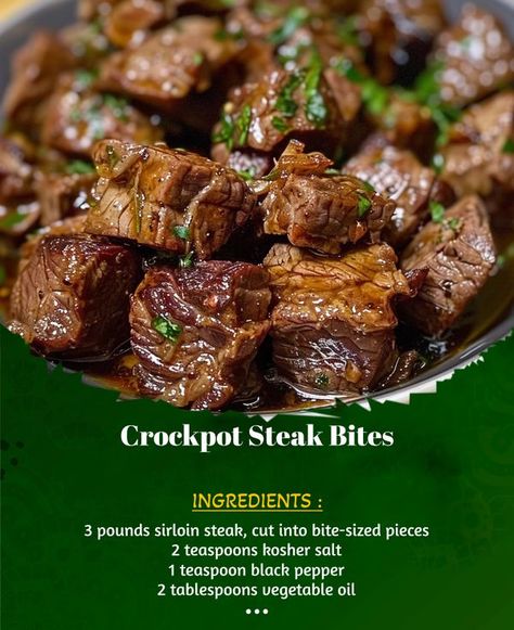 Spice Crafted Sirloin Bites, Crock Pot Steak Bites, Crockpot Steak Bites, Venison Recipes Crockpot, Slow Cooked Steak, Crock Pot Steak, Venison Steak Recipes, Crockpot Steak Recipes, Sirloin Tip Steak