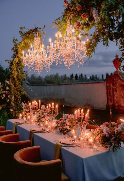 Wedding Chandelier, Beautiful Outdoor Wedding, Outdoor Chandelier, Tuscan Wedding, Chandelier Decor, Fairy Wedding, Outdoor Wedding Reception, Hanging Chandelier, Crystal Chandeliers