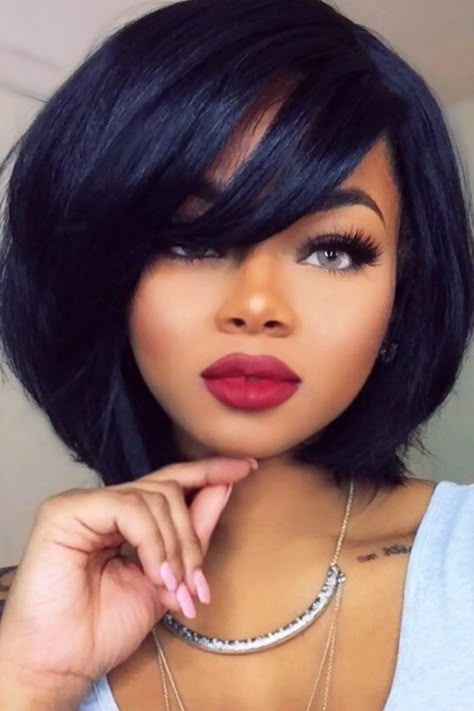 Best Hairstyles For Round Faces ★ See more: http://lovehairstyles.com/best-hairstyles-for-round-faces/ 2024 Haircut, Short Weave, Makeup Tip, Short Human Hair Wigs, Hairstyle Gallery, Penteado Cabelo Curto, Black Hairstyles, Short Wigs, Red Lipstick