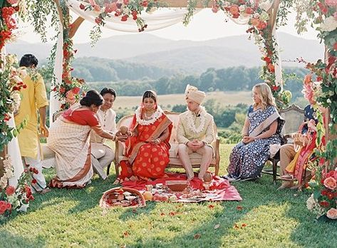 A Colorful, Traditional Indian Wedding at Pippin Hill - Paisley & Jade - Vintage & Specialty Rentals in Virginia, Washington, DC and North Carolina Mandap Ideas, Mandap Design, Modern Indian Wedding, Hindu Wedding Ceremony, Indian American, Desi Wedding Decor, Mandap Decor, Pinterest Wedding, Wedding Mandap