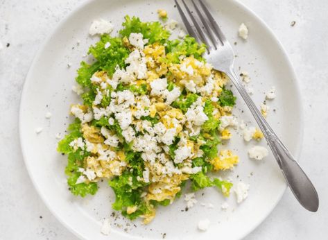 Crispy Feta Egg, Egg And Kale Breakfast, Kale And Eggs Breakfast, Eggs Kale Breakfast, Keto Friendly Breakfast, Kale Scrambled Eggs, Eggs And Kale, Kale Feta, Egg Scramble