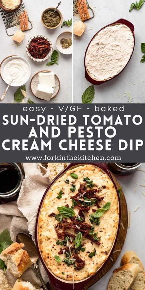 Hot Pesto Dip, Sundried Tomato Dip Cream Cheese, Feta Pesto Sundried Tomato Dip, Appetizers With Sun Dried Tomatoes, Party Dips Vegetarian, Tuscan Cheese Dip, Sun Dried Tomato Dip Cream Cheese, Dip With Baguettes, Pesto Sundried Tomato Cream Cheese Dip