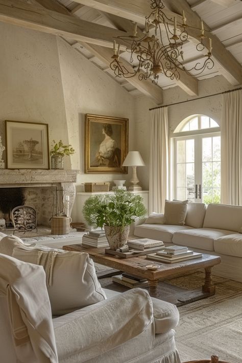 French Country Interior Design Living Room, Rustic French Country Living Room, French Country House Interior, Coastal Gramma, French Country Living Room Ideas, French Farmhouse Living Room, French Country Family Room, French Country Fireplace, French Cottage Living Room