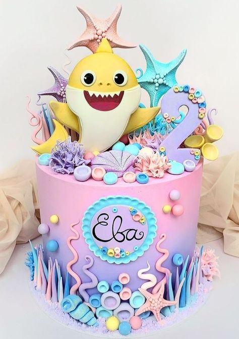 Baby Shark Cake, Shark Birthday Cakes, Shark Themed Birthday, 2nd Birthday Party For Girl, Baby Shark Party, Shark Themed Birthday Party, Baby Shark Birthday, Shark Cake