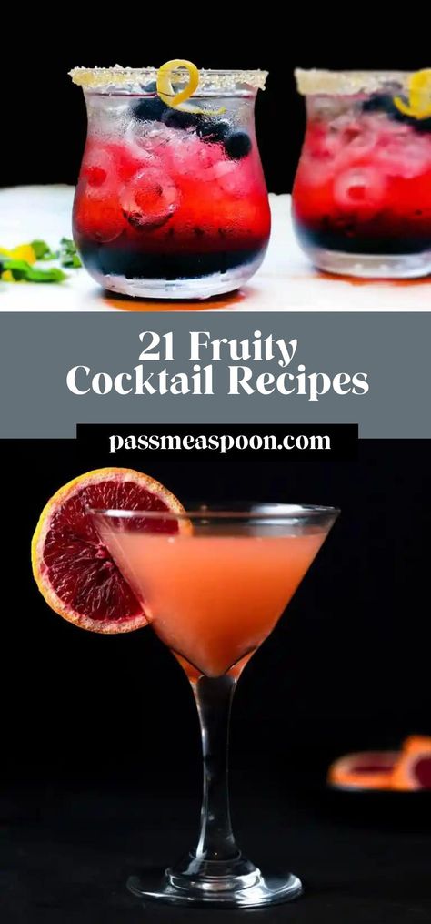 Looking for a fruit cocktail recipe to serve at your next party? Try one of these deliciously fruity cocktail ideas! Fresh Fruit Cocktail Recipes, Simple Fruity Cocktails, Cocktail Recipes Fruity, Sweet Cocktail Recipes, Fancy Cocktail Recipes, Easy Fruity Cocktails, Fruity Cocktail Recipes, Fancy Cocktails Recipes, Recipes With Fruit Cocktail