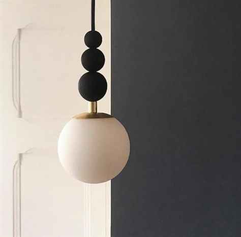 Hanging Bedside Lights, Rh Lighting, Black And White Ball, 90s Kitchen, Salon Lighting, Blown Glass Pendant Light, String Ball Lights, Ball Pendant Lighting, Burnt Wood