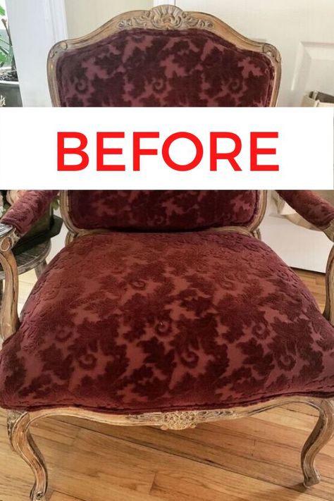 Redo Chairs Fabric, Painting On Upholstered Furniture, Victorian Armchair Makeover, Preppy Chairs For Room, Recovering Chairs Upholstery, Reupholstered Chairs Before And After, Painting A Chair Fabric, Dye Upholstered Chair, Upolstry Chairs Diy Paint