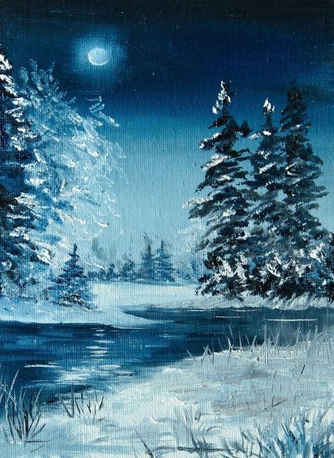 Snow Landscape Painting, Winter Oil Painting, Winter Drawings, Snow Trees, Snow Landscape, Trees Art, Winter Landscape Painting, Painting Snow, Painting Canvases