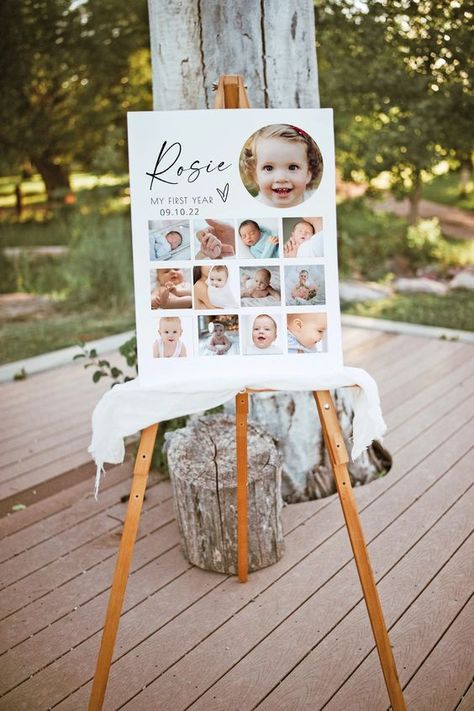 Modern First Year Photo Board Template Printable Baby's - Etsy Display Monthly Photos At Birthday, 1st Birthday Photo Collage, Γενέθλια Mickey Mouse, 1st Birthday Photo, Birthday Photo Collage, First Year Photos, Milestone Poster, 1st Birthday Photos, Picture Boards