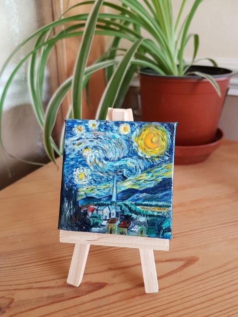 Vincent Van Gogh Starry Night mini canvas Mini Van Gogh Painting, Mini Canvas Paintings, Vincent Van Gogh Starry Night, Venice Painting, Start Painting, Van Gogh Paintings, Starry Night Van Gogh, Art Appreciation, My Sketchbook