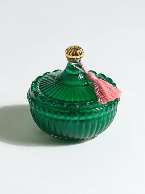 Tasseled Glass Trinket Pot | Oliver Bonas Green Home Accessories, Glass Trinket Dish, Home Accessories Ideas, Gold Home Accessories, Home Interior Accessories, Colorful Planters, Small Trinkets, Pink Tassel, Types Of Carpet