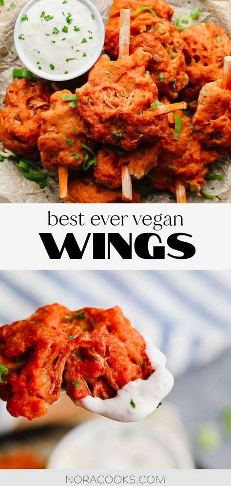 Pescatarian Dishes, Seitan Wings, Vegan Buffalo Wings, Red Potato Salad Recipe, Vegan Wings, Nora Cooks, Vegan Apps, Tacos Vegan, Vegan Fried Chicken