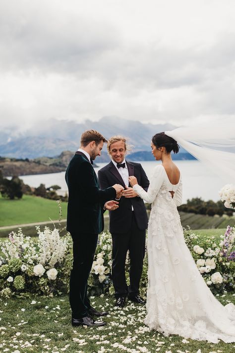 Nicole Warne of Gary Pepper Girl married photographer Luke Shadbolt at Rippon Hall in Lake Wanaka—a biodynamic vineyard that believes that the energy and love from each wedding goes into the earth and helps the grapes grow. Valentino Wedding Dress, Wedding New Zealand, Gary Pepper, Gary Pepper Girl, Vogue Weddings, Nicole Warne, Nz Wedding, Mountain Love, New Zealand Wedding