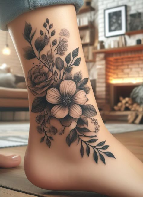 Foot Tattoo Cover Up Ideas For Women, Ankle Coverup Tattoos For Women, Side Foot Tattoos For Women, Flower Tattoos On Foot, Ankle Tattoo Cover Up Ideas, Foot Tattoo Cover Up Ideas, Ankle And Foot Tattoos For Women, Ankle Cover Up Tattoos, Foot Tattoo For Women