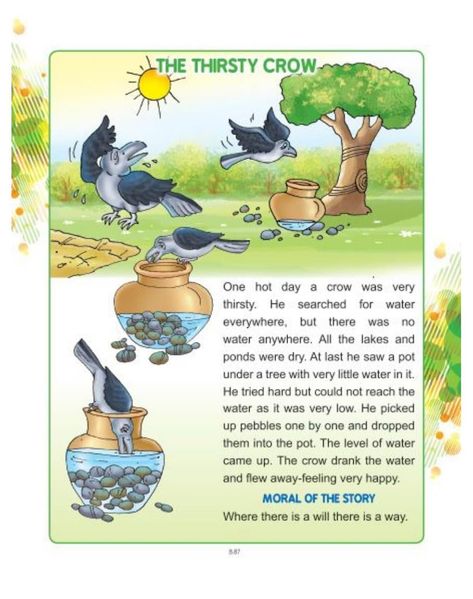 The Thirsty Crow Story In English, A Thirsty Crow Story, Thirsty Crow Story For Kids, Thirsty Crow Story Pictures, Small English Story, Crow Story, Thirsty Crow, Short Story For Kids, Picture Story For Kids