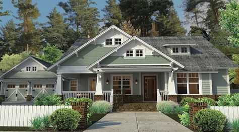 Bungalow House Plan with 1879 Square Feet and 3 Bedrooms from Dream Home Source | House Plan Code DHSW076925 Bungalow Cottage, Craftsman Farmhouse, Basement House Plans, Southern House, Bungalow Homes, Craftsman Bungalow, Casas Coloniales, Craftsman Style Homes, Bungalow House Plans