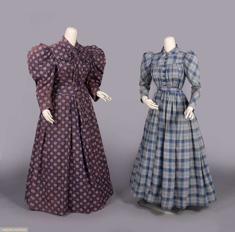 One Printed Cotton Wrapper & One Day Dress, 1890s, Augusta Auctions,  September 20th, 2023 - Fall into Fashion Vintage Sale, Lot 178 Victorian Wrapper, 1890s Day Dress, 1800s Clothes, 1890 Dress, Wrapper Dress, 1890s Dress, 1800s Clothing, Victorian Fashion Women, Belle Epoque Fashion