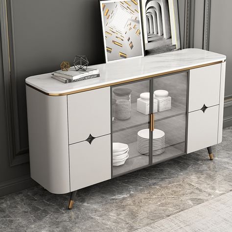 Gray Sideboard, Luxury Buffet, Modern White Sideboard, White Sideboard Buffet, Bed Dining, Crockery Cabinet, Crockery Unit, Closet Design Layout, Sideboard Grey