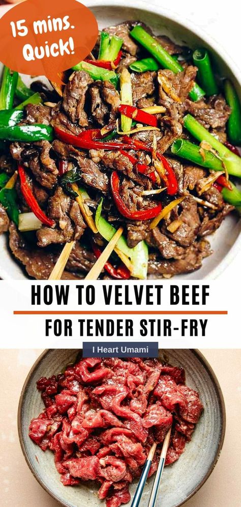 Learn how to make tender beef stir fry with the Chinese velveting beef technique, the best beef cut, how to tenderize, slice, and marinate. #beefstirfry #velvetbeef #tenderbeef #stirfry #stirfrybeef Beef Cuts Recipes, Velvet Beef, Easy Paleo Meal Prep, Velveting Meat, Healthy Asian Dinner Recipes, Velveting Beef, Paleo Meal Prep Recipes, Umami Recipes, Budget Friendly Dinner Recipes