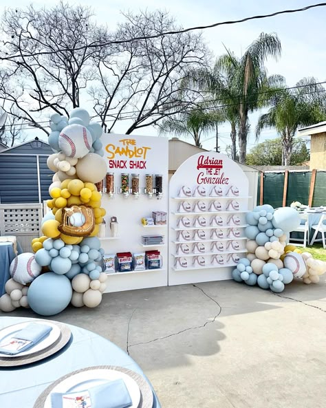 Balloon And Backdrop Ideas, Wiffle Ball Birthday Party, Sandlot Birthday Party Ideas, Sandlot Themed Birthday Party, Sandlot Birthday Party Cake, Sandlot Themed Birthday Cake, The Sandlot Birthday Party Decorations, Sandlot Birthday Party, Sandlot Birthday Party Invitations