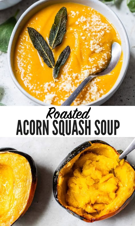 Healthy Fall Soups, Acorn Squash Soup, Holiday Soups, Roasted Acorn Squash, Acorn Squash Recipes, Squash Soup Recipe, Roasted Butternut Squash Soup, Fall Soup Recipes, Fall Soups