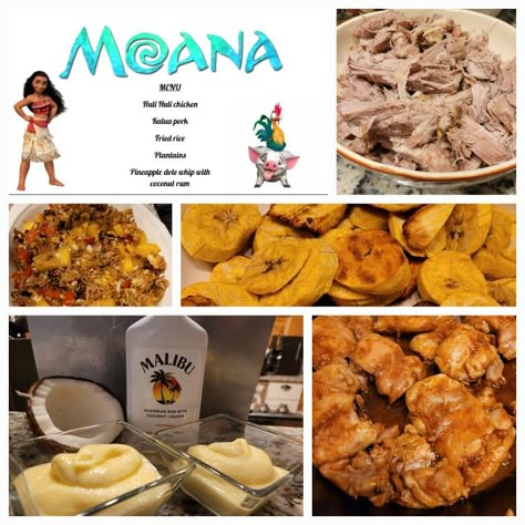 Moana Dinner Ideas, Moana Dinner And A Movie, Disney Meals From Movies, Moana Movie Night, Movie Night Dinner Ideas, Themed Dinner Ideas, Movie Themed Food, Disney Movie Themed Dinner, Disney Dinner And A Movie