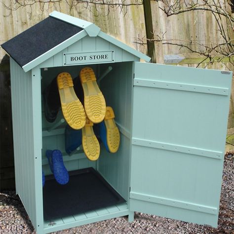 A neat and compact high-quality, weather proof storage shed which is ideal for muddy wellies and boots. This boot store is perfect to add a splash of colour to your garden and is also perfect for holding up to 6 pairs boots or wellies. This item will be delivered flat packed with easy to follow step-by-step instructions and all the fixings. Wellie Storage, Welly Storage, Outdoor Shoe Storage, Wellie Boots, Innovative Thinking, Welly Boots, Shoe Cubby, Garden Wood, Boot Rack