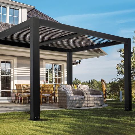 Magic Union Metal Pergola Outdoor Louvered Pergola With Adjustable Louvered Roof & Reviews | Wayfair Decks Designs, Ombra Pergola, Pergola Metal, Design Per Patio, Pergola Outdoor, Louvered Roof, Patio Decks, Outdoor Bbq Area, Steel Pergola