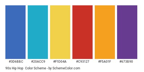 Color scheme palette image 90s Color Palette, Purple Hex, Purple Names, Hexadecimal Color, Blue Names, 90s Colors, Colors Palette, 90s Hip Hop, Red And Yellow