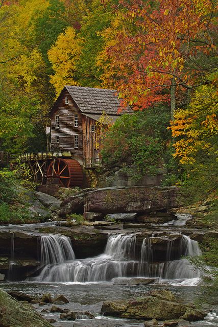 Glade Creek Grist Mill, Windmill Water, Water Wheels, Grist Mill, Water Mill, Water Wheel, Autumn Scenery, Old Barns, Fall Pictures