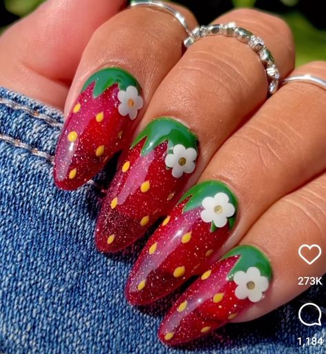 Pyrex Nails, Strawberry Nails Acrylic, Strawberry Nail, Strawberry Nails, Strawberry Jelly, Nail Art For Beginners, Really Cute Nails, Nail Looks, Jelly Nails