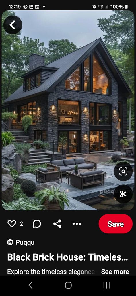 Black Stone Exterior, Limestone House Exterior, Black Brick House, Limestone House, Stone Exterior, Black Brick, Exterior Ideas, Stone Veneer, Stone Houses