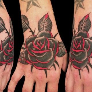 Black and Red Rose Red And Black Rose Tattoo, Red Rose Tattoos, Black Red Tattoo, Rose Vine Tattoos, Black Rose Tattoo, Black Sleeve Tattoo, Rose Hand Tattoo, Rose Tattoos For Men, Blue Rose Tattoos