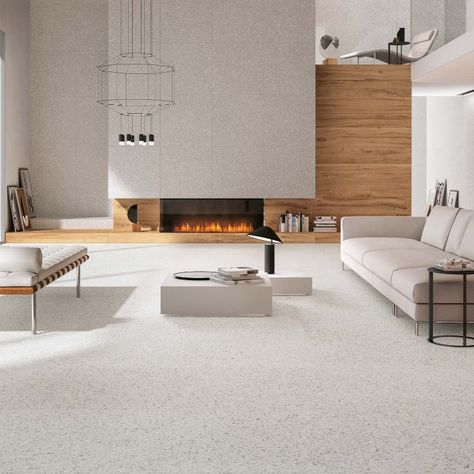 Terrazzo Rectified Color Body Porcelain Tile | Arizona Tile White Terrazzo Floor, Terrazo Flooring, White Terrazzo, Terrazzo Tile, Terrazzo Flooring, Design Del Prodotto, Minimalism Interior, Interior Floor, Living Room Flooring