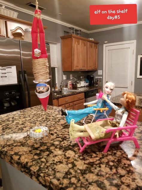 Elf Ideas For Kids Being Bad, Unique Elf Ideas, Elf With Barbie Ideas, Christmas Elf Ideas Funny, Elf On The Shelf Ideas For Toddlers Bad, Funny Elf Hiding Spots, Elves Behaving Badly, Elf On The Shelf Ideas With Barbies, Funny Places To Hide Elf On The Shelf