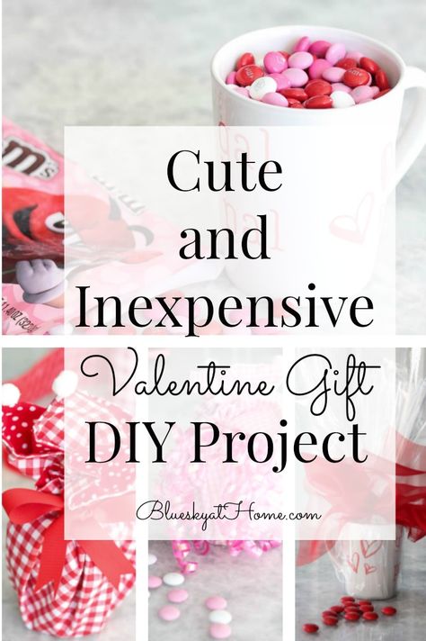 Cute and Inexpensive Valentine Gift DIY Project. Dollar store container and on-hand supplies make a sweet girlfriend gift. Easy DIY Valentine project. #Valentinegifts #valentineprojects #valentinediy #amakersstudio #blueskyathome Valentine’s Day Crafts Adults, Homemade Valentines For Coworkers, Valentine Gifts For Friends Diy Simple, Valentine Small Gift Ideas, Valentines Favors For Adults, Valentine Favors For Women, Home Made Valentine Gifts, Coworker Valentine Gifts Offices, Diy Valentines Day Gifts For Friends