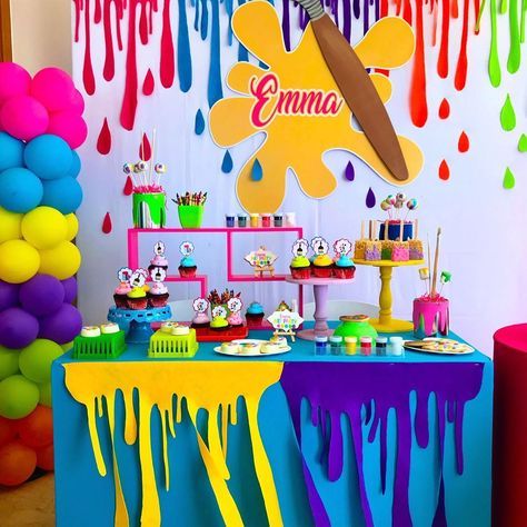 Art Theme Birthday Party Decorations, Art Party Backdrop Ideas, Art Party Balloon Arch, Paint Party Backdrop Ideas, Painting Birthday Party Ideas Decoration, Paint Party Backdrop, Art Party Balloons, Art Themed Party Decorations, Painting Party Ideas For Kids