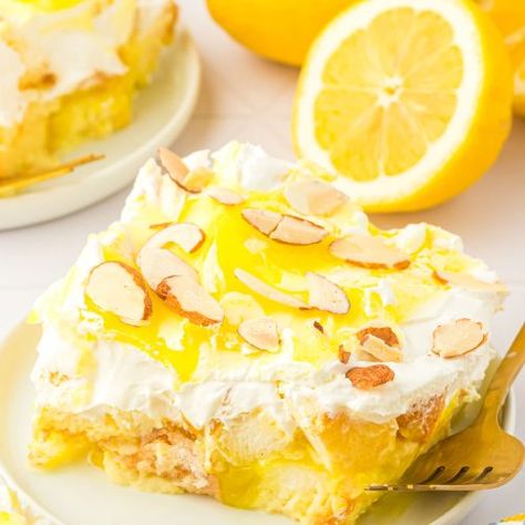 Lemon Heaven On Earth Cake - Busy Family Recipes Heaven Dessert, Heaven On Earth Cake, Lemon Heaven, Earth Cake, Lemon Pie Filling, Pudding Flavors, Cake Story, Strawberry Pie Filling, Angel Food Cake Mix Recipes