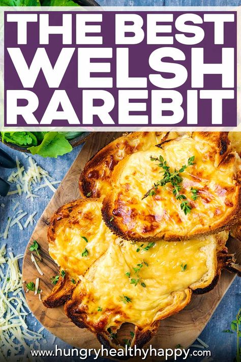 This traditional Welsh Rarebit (also know as Welsh Rabbit) is total easy comfort food and just what you need on a cold day. A thick slice of bread topped with a cheesy egg mix with a few special ingredients - you probably already have everything you need to make this. It's cheese on toast that has been seriously upgraded. Welsh Rabbit, Welsh Food, Welsh Rarebit, Cheese On Toast, Welsh Recipes, Uk Recipes, British Recipes, Cheese Dishes, Easy Comfort Food