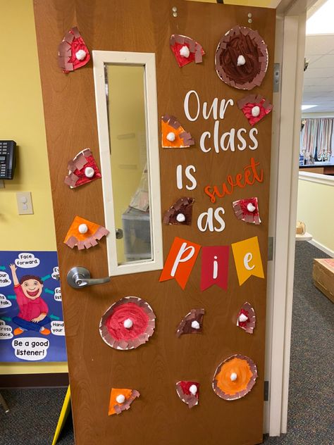 Fall Themed Teacher Doors, Sweet As Pie Door Decor, Our Class Is Sweet As Pie Door, Fall School Doors, Best Bulletin Board Ideas, Thanksgiving Door Decorations Classroom, Thanksgiving Classroom Door, Preschool Door Decorations, Classroom Door Decoration Ideas