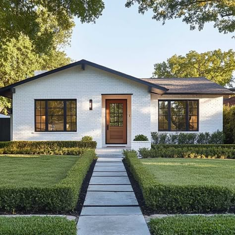 How Brick Accents Elevate Bungalow Exterior Design • 333+ Inspiring Lifestyle Ideas Modern Brick Bungalow, Bungalow Ranch House, Modern California Bungalow Exterior, Mid Century Bungalow Exterior Makeover, Midcentury Exterior House, Ranch Style Bungalow Exterior, Small Brick Home Exterior, Bungalow Windows Exterior, 1950s Brick House Exterior