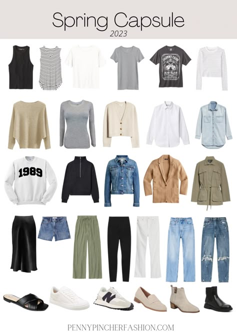 Spring Outfits 2023 Capsule, Spring Staples 2023, Casual Capsule Wardrobe Spring 2023, Fashion Capsule Wardrobe 2023, Spring 2023 Outfits Work, Spring Outfits 2023 Italy, Women’s Fashion 2023 Spring, Woman Spring Outfits 2023, 2023 Spring Wardrobe