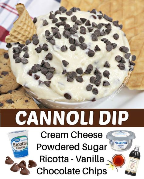 Easy Cannoli Dip, Cannoli Dip Recipe, Easy Cannoli, Dip Dessert, Sweet Dip, Dip With Cream Cheese, Cannoli Cake, Cannoli Dip, Cannoli Shells