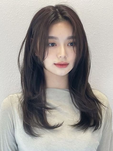 Korean curtain bangs for long layered hair Korean Long Hair, Haircut Selfie, Layered Haircuts For Medium Hair, Hair Inspiration Long, Haircut Inspo, Bangs With Medium Hair, Korean Hair, Hairstyles For Layered Hair, Cute Hairstyle