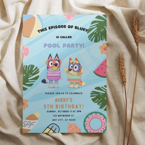 2nd Birthday Pool Party Theme, Bluey Pool Party Invitation, Bluey Birthday Beach Party, Bluey Summer Party, Bluey Swim Party, Bluey Pool Birthday Party, Bluey Birthday Pool Party, Bluey Beach Party, Bluey Pool Party Ideas