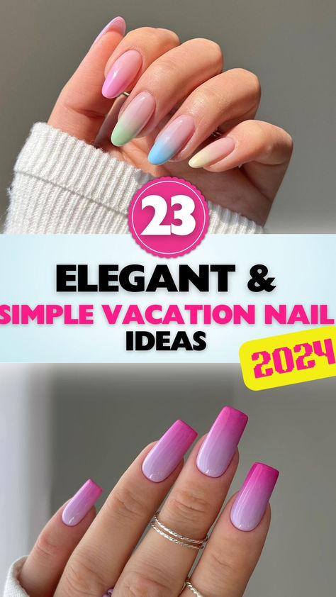 Discover the best simple vacation nails for 2024! Perfect for your beach getaway or a relaxing retreat. Acrylic Nails Ideas For Vacation, Cancun Inspired Nails, Acrylic Nails For Mexico Vacation, Bright Nails For Vacation, Bahama Cruise Nails, Cruise Vacation Nail Ideas, Chic Vacation Nails, Warm Vacation Nails, Hawaii Inspired Nails Short