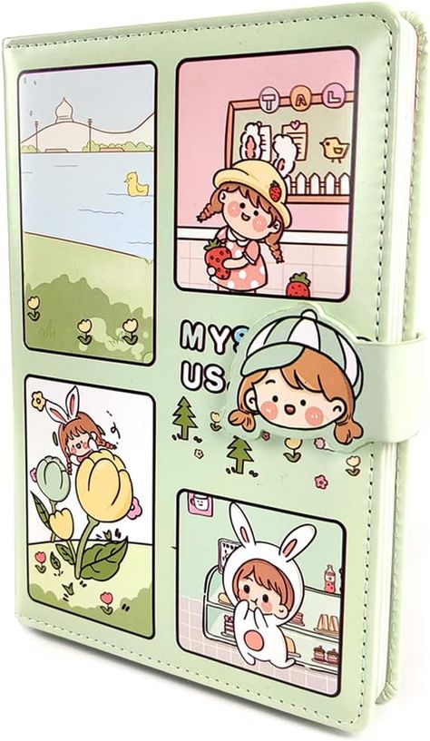 Amazon.com : Perfect Care Cute Colorful Journal Notebook, Kawaii Journal Notebook with Printed Pages Mysterious Jam Series, Premium PU Leather Cover Journal Diary Notebook with Magnetic Buckle (green) : Office Products Japanese Stationary, Colorful Journal, Diary For Girls, Kawaii Journal, Kawaii Notebook, Cute Diary, Kids Diary, Notebook Cover Design, Diary Covers