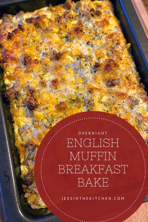 This overnight English muffin breakfast bake is a great option when preparing for guests, but you don’t want to work the morning away! Click here to learn more! English Muffin Breakfast Ideas, English Muffin Recipe Breakfast, English Muffin Ideas, Overnight Breakfast Bake, English Muffin Breakfast Casserole, English Muffin French Toast, Preparing For Guests, Easy Breakfast Bake, Baked Breakfast Casserole