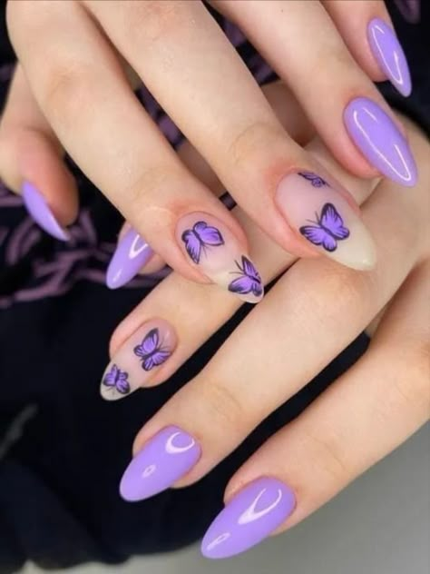 Butterfly Nail Designs, Purple Acrylic Nails, Lilac Nails, Cute Simple Nails, Lavender Nails, Simple Gel Nails, Girly Acrylic Nails, Thanksgiving Nails, Short Acrylic Nails Designs